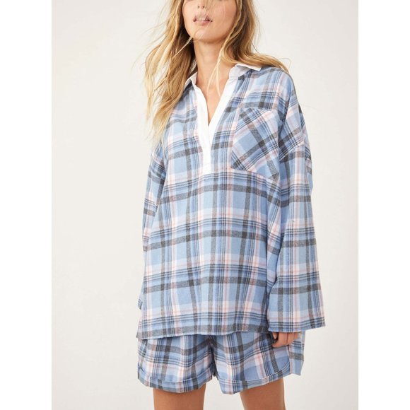 Free People Tops - 🎉LAST CHANCE🎉 FREE PEOPLE Sunday Morning Sleep Shirt / Pale Blue Combo